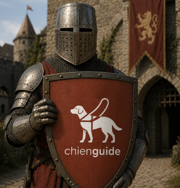 Illustration eines Ritters, der ein Schild mit dem Vereinslogo hält, generiert durch ChatGPT.
